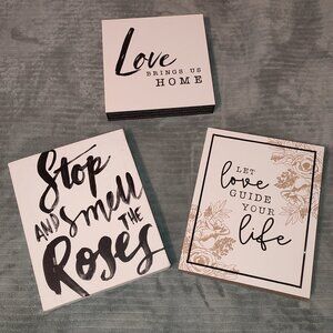 3 Signs Home Decor Wooden Canvas Love Brings us home smell the roses life Quotes